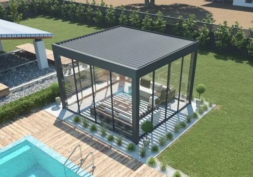 Havuz yanında lamelli pergola